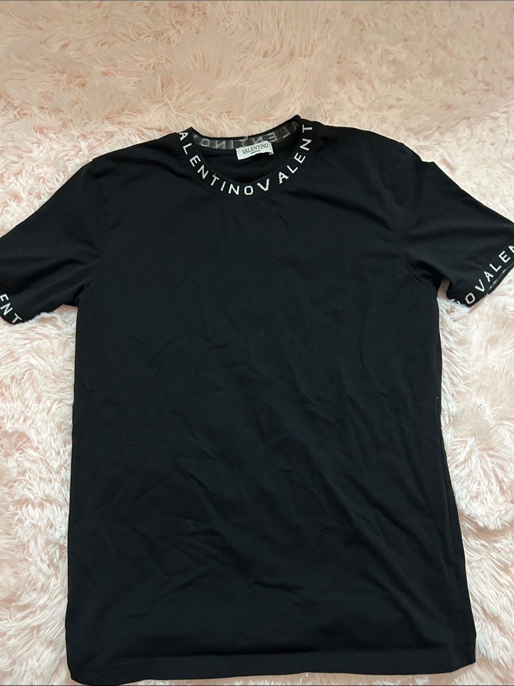 Valentino Black Short Sleeve Tee with White Logo Trim